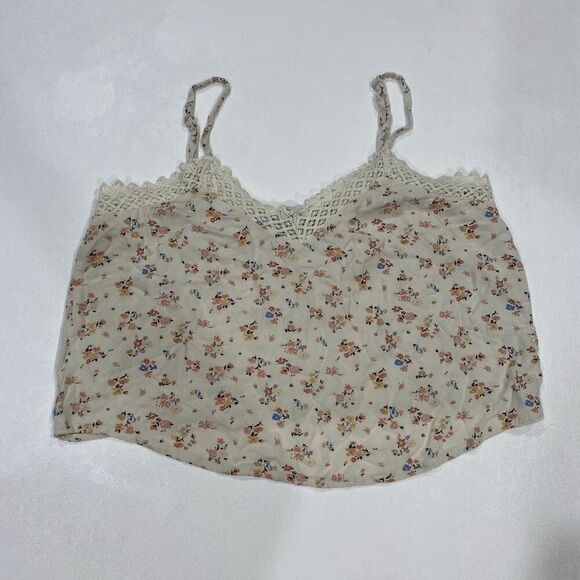 American Eagle Lace Trim Floral Cami Tank Top Cream Size M - Picture 1 of 7